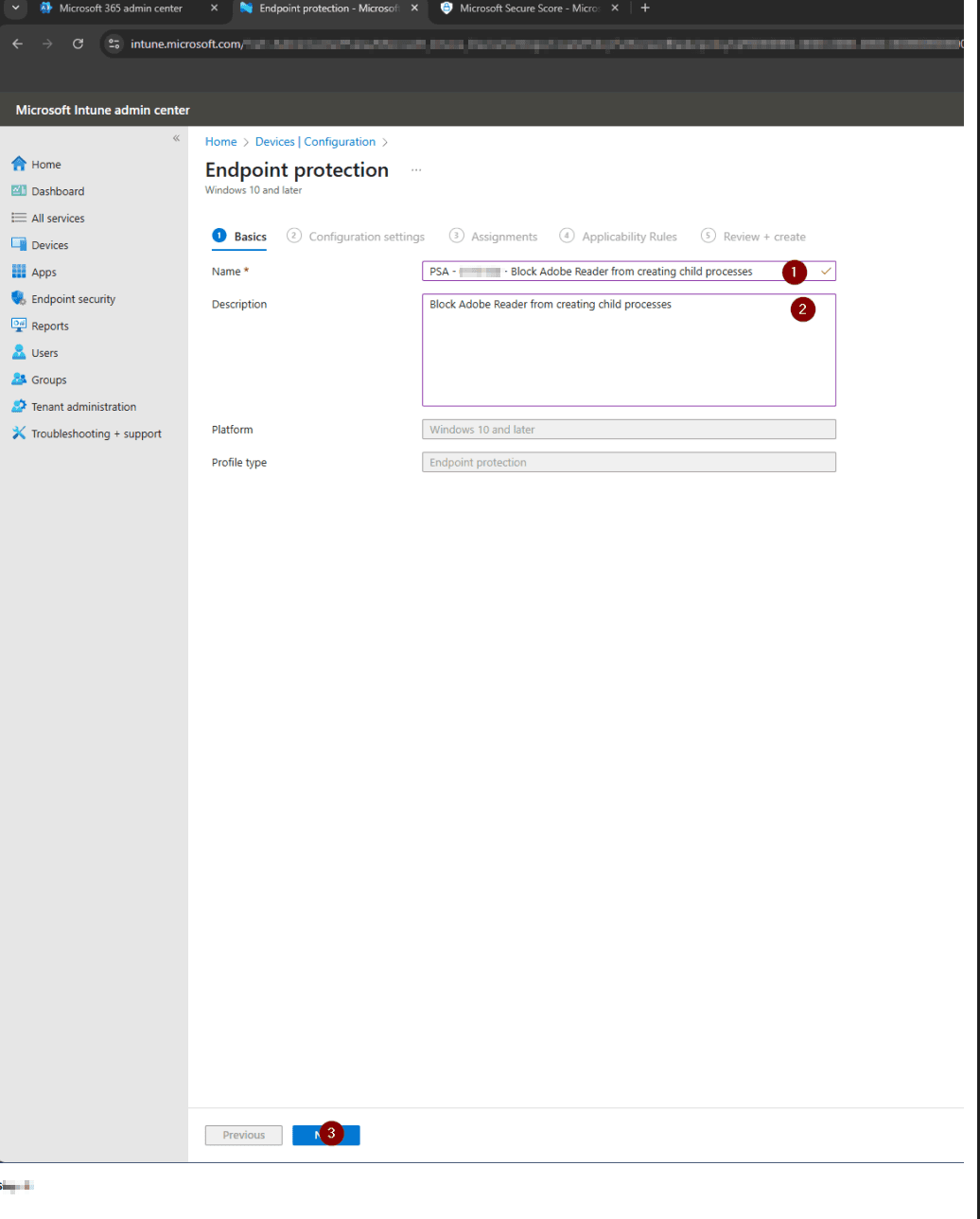 Add Name and Description at Endpoint Protection