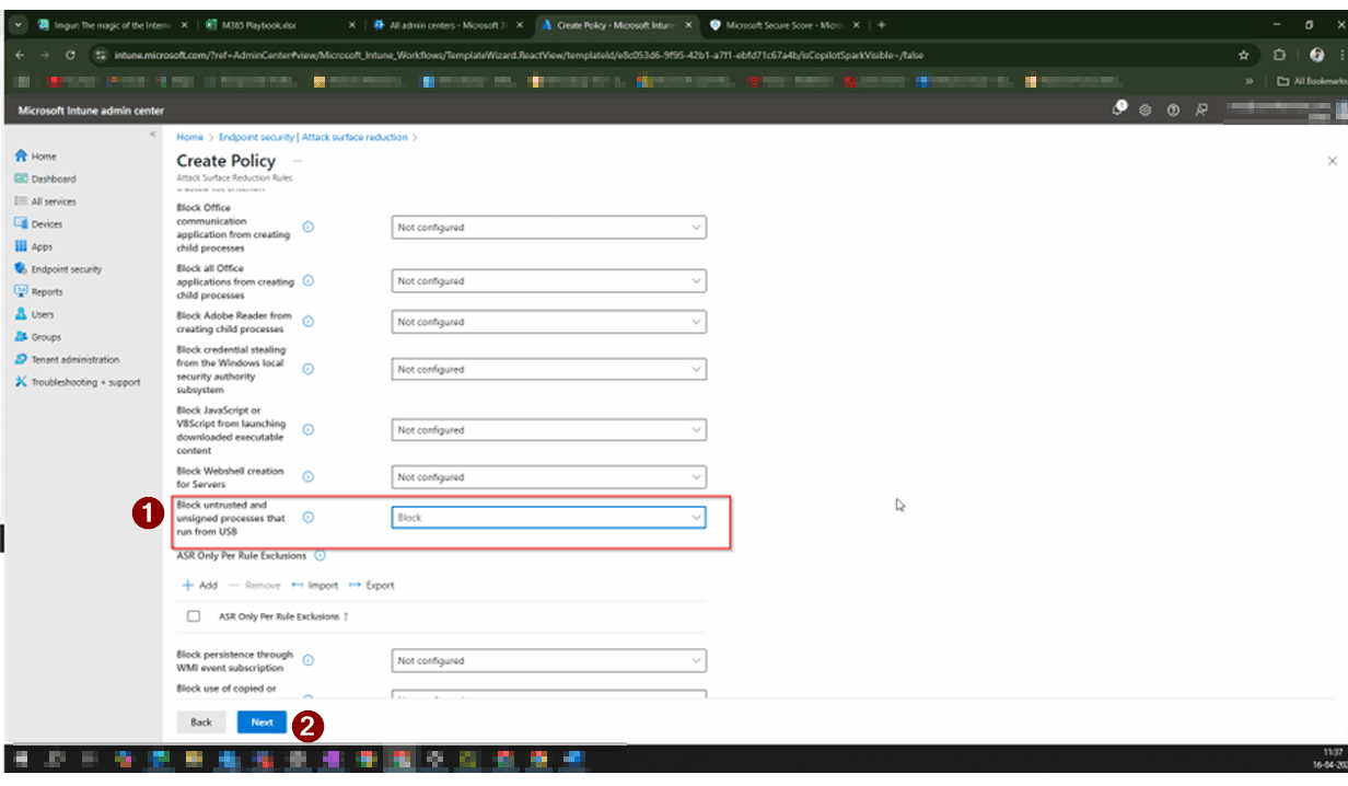 Set the Block USB rule to Block