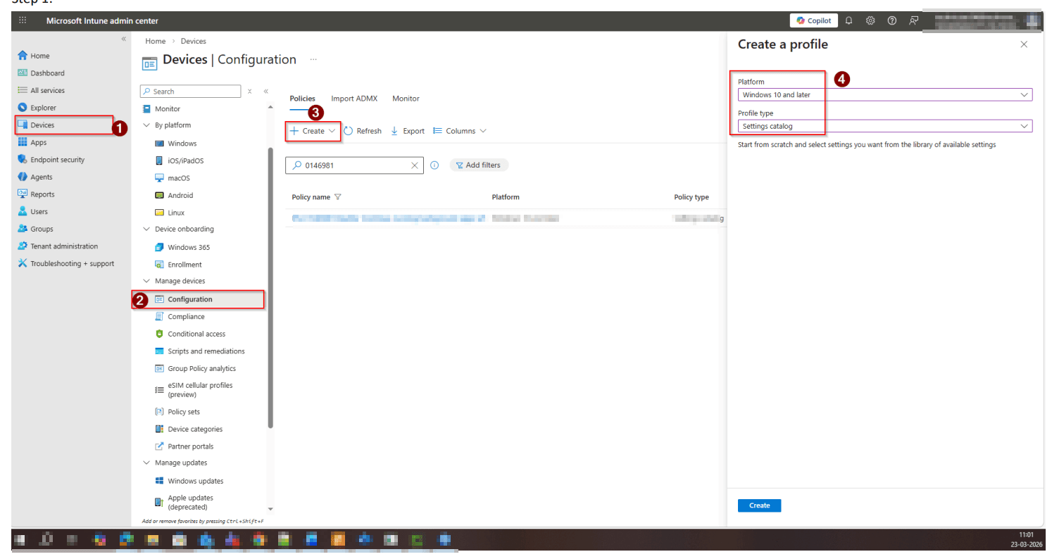 Open Devices > Configuration in Intune