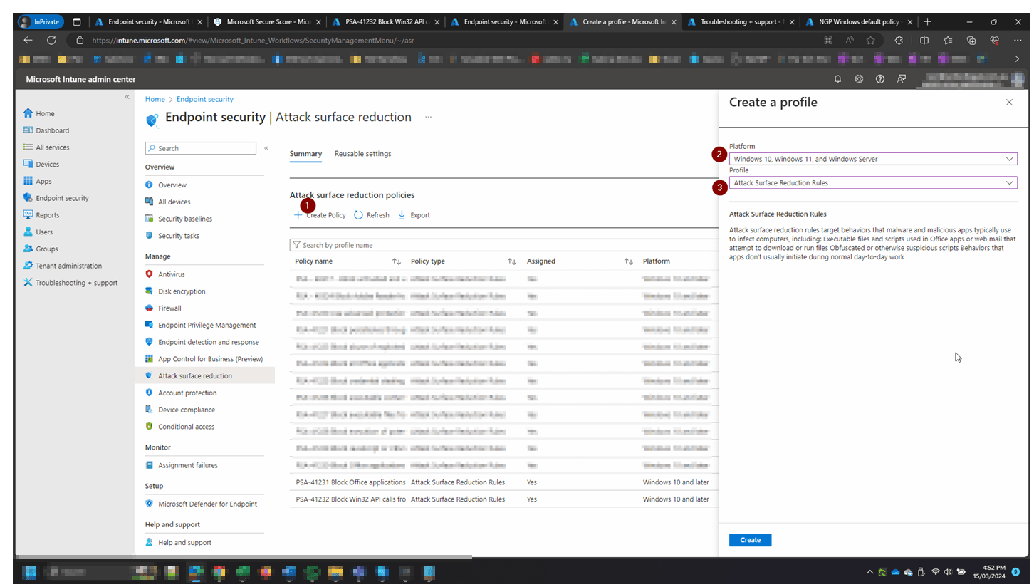 Create a new Attack Surface Reduction policy