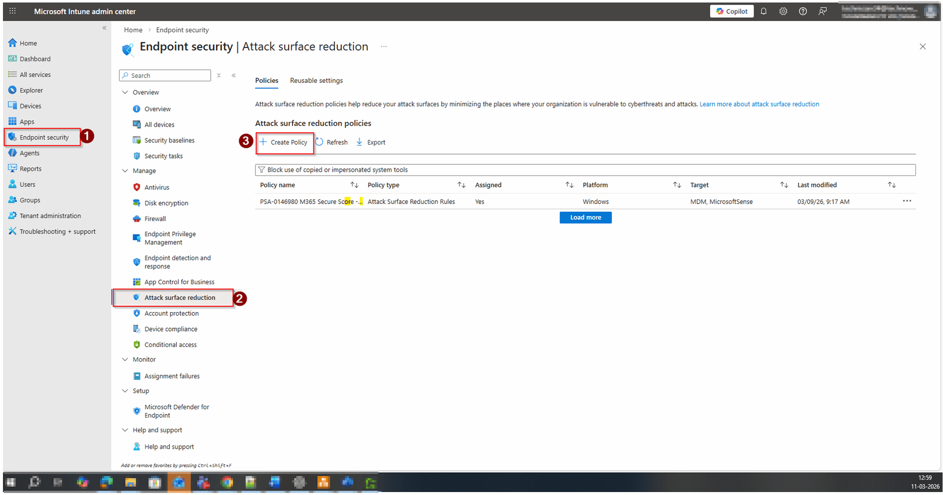 Navigate to Attack Surface Reduction in Intune