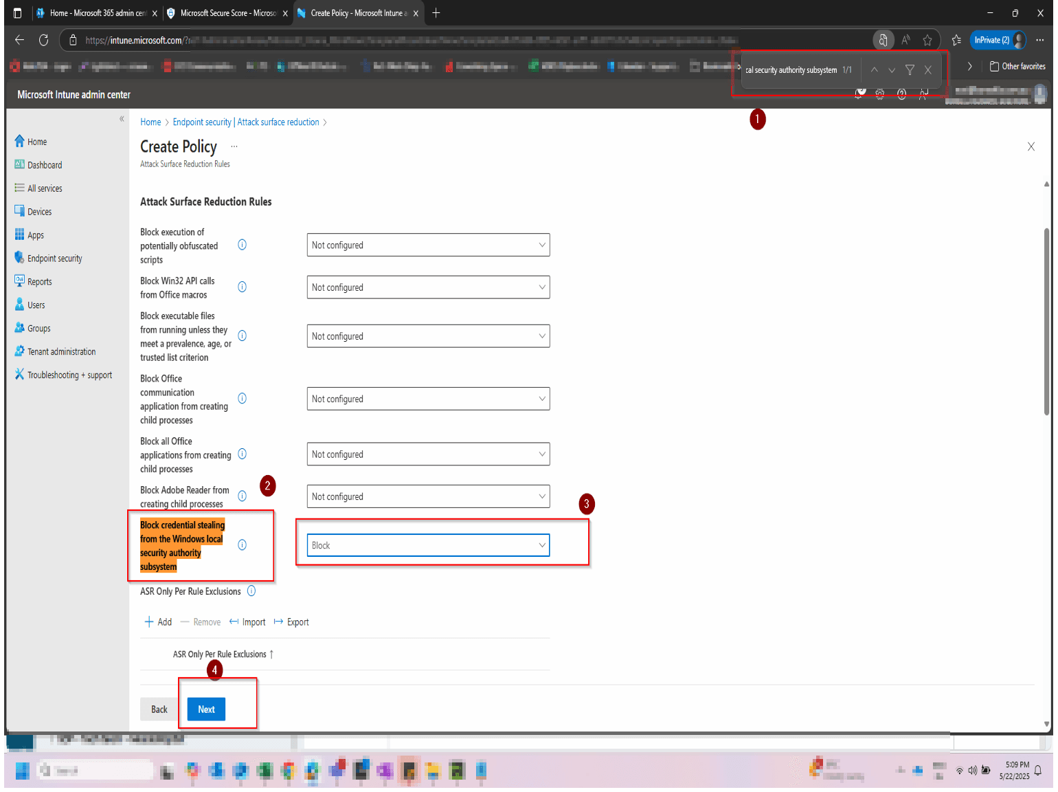 Confirm the Configuration Settings by Block Credential Stealing from the Windows local security authority subsystem